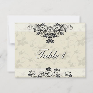 Table Number Wedding Card - Black and White Floral