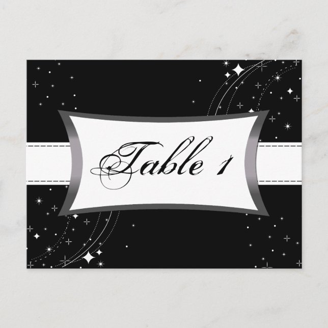 Table Number Wedding Card - Black Starry Night (Front)