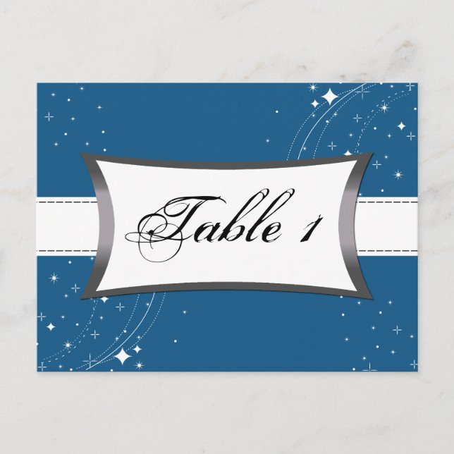 Table Number Wedding Card - Blue Starry Night (Front)
