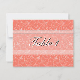 Table Number Wedding Card - Coral Orange Floral