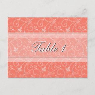 Table Number Wedding Card Coral Orange Floral