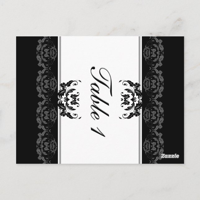 Table Number Wedding Card - Elegant Foliage Damask (Back)