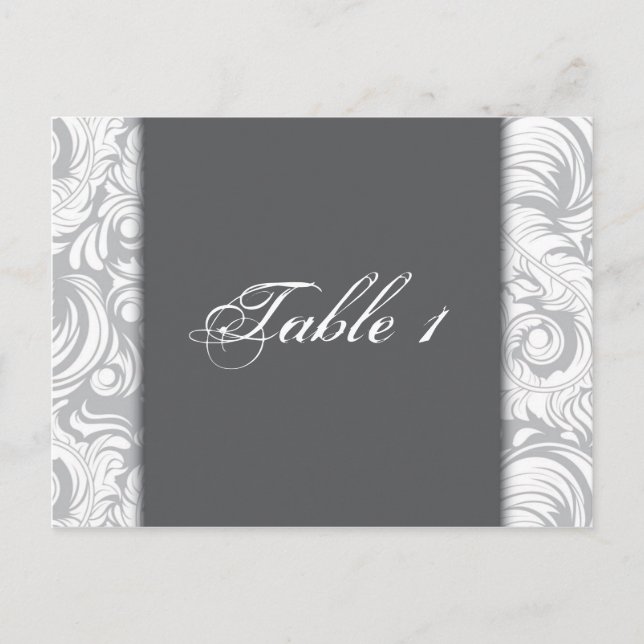 Table Number Wedding Card - Elegant Grey Swirls (Front)