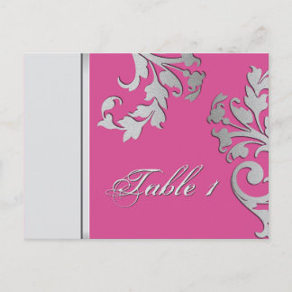 Table Number Wedding Card - Fuschia & Silver