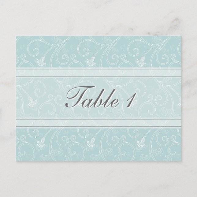 Table Number Wedding Card Light Blue Floral (Front)