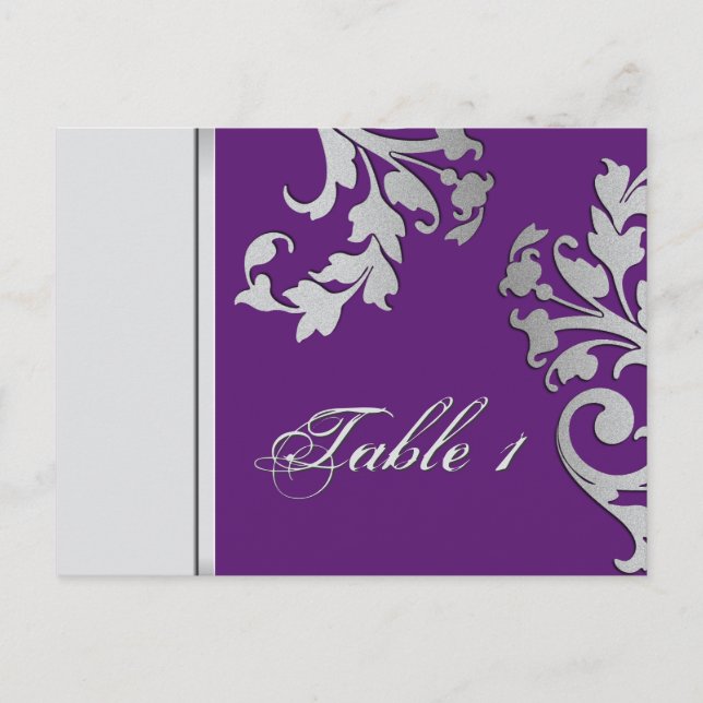 Table Number Wedding Card - Purple & Silver (Front)