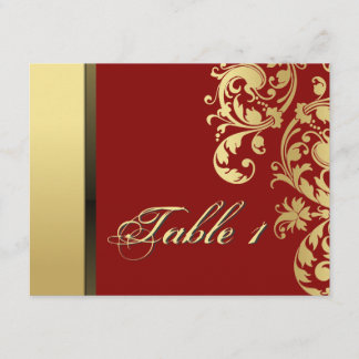 Table Number Wedding Card - Red & Gold Floral