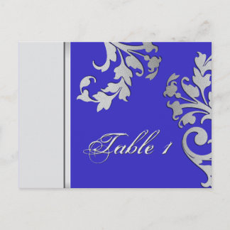 Table Number Wedding Card - Royal Blue & Silver