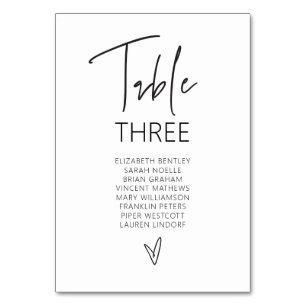 Table Number Wedding Guest Seating Card G400