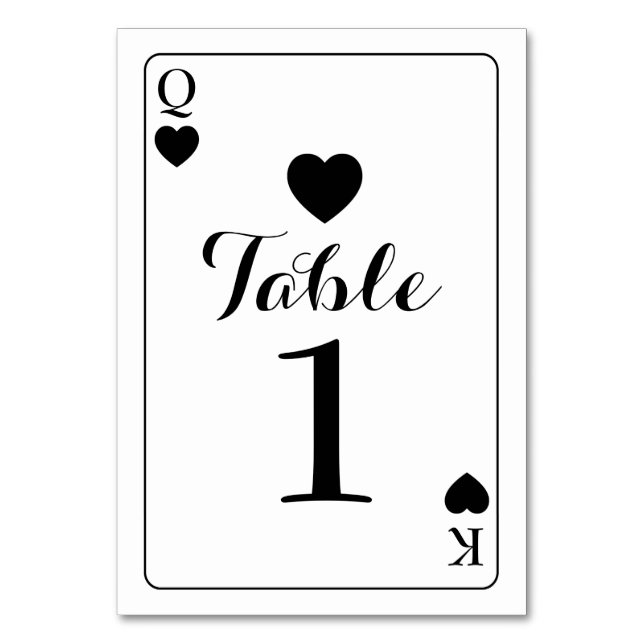 Table Number Wedding K Q Ace Hearts Playing Cards (Front)