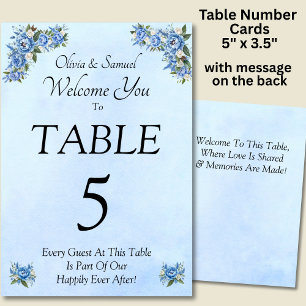 Table Number - with Welcome Message  Blue Peony