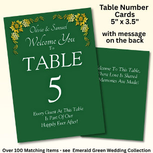 Table Number - with Welcome Message  Emerald Green