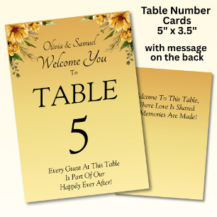 Table Number - with Welcome Message Golden Flower