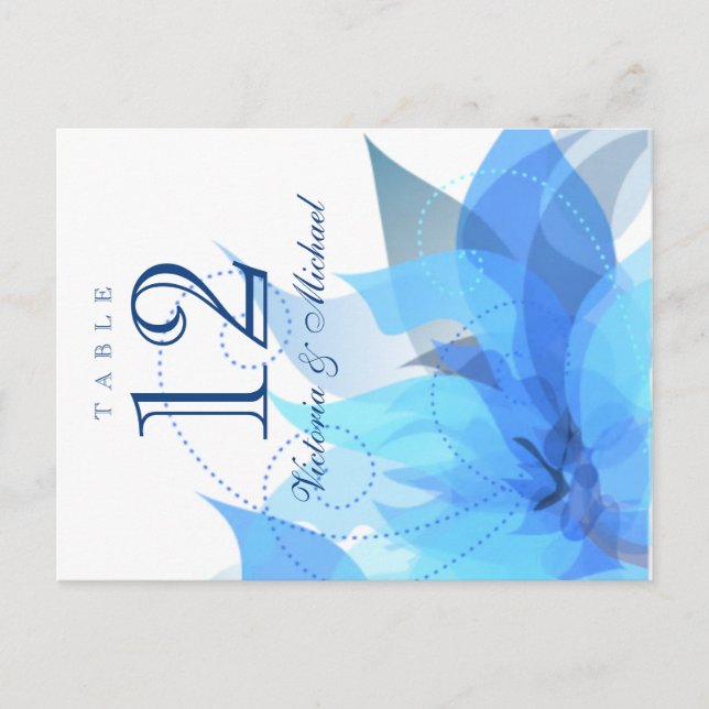 Table Numbers - Abstract Floral - Blue & White Postcard (Front)