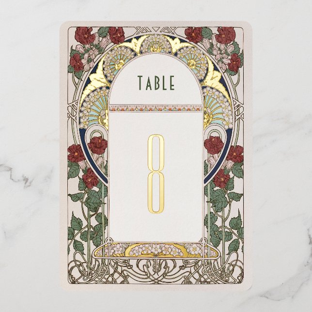 Table Numbers Bougainvillea Burgundy Gold Wedding (Front)