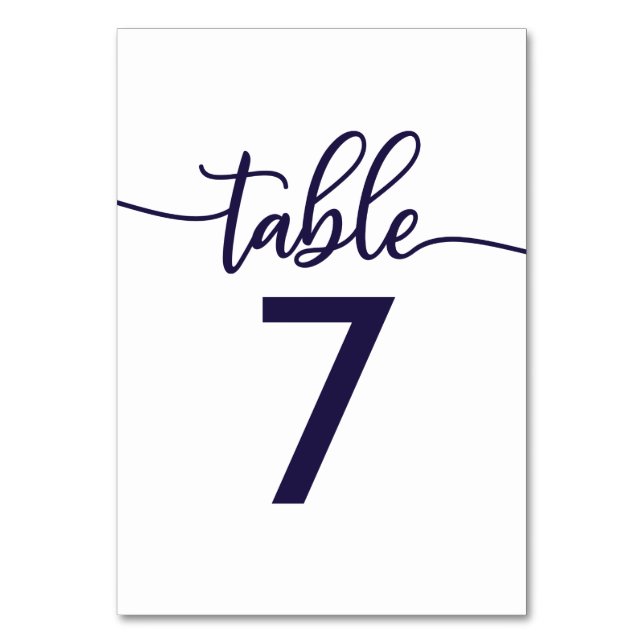 Table Numbers Elegant Calligraphy Navy Blue (Front)