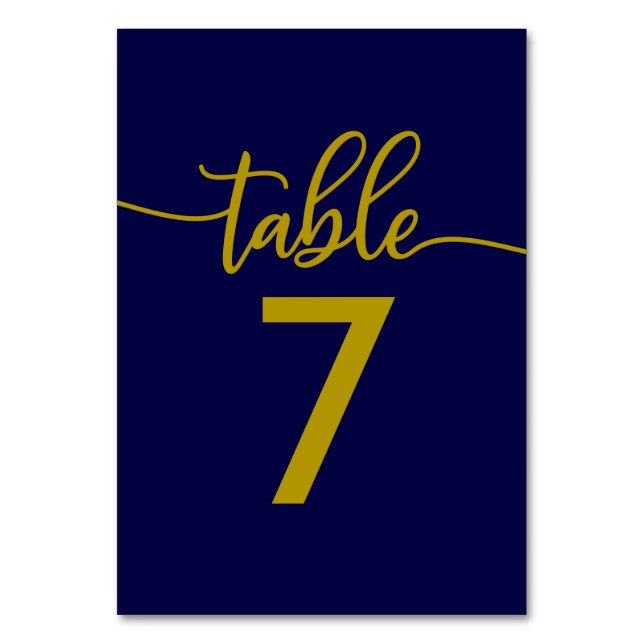 Table Numbers | Elegant Gold Navy Blue Wedding (Front)