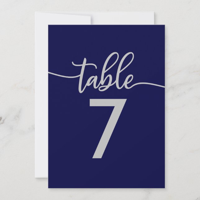 Table Numbers | Elegant Navy Blue Silver Wedding (Front)