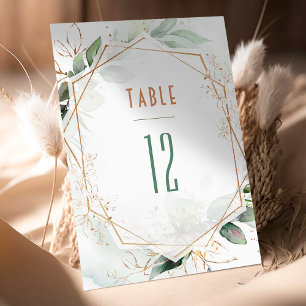 Table Numbers Gold & Green Geometric Wedding