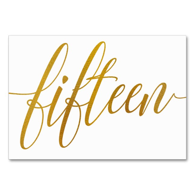 Table Numbers - Luxe Typography -Faux Gold Foil 15 (Front)