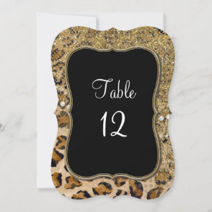 Table Numbers Natural Gold Glitter Leopard Pattern