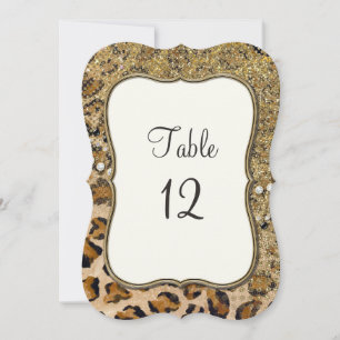 Table Numbers Natural Gold Glitter Leopard Pattern