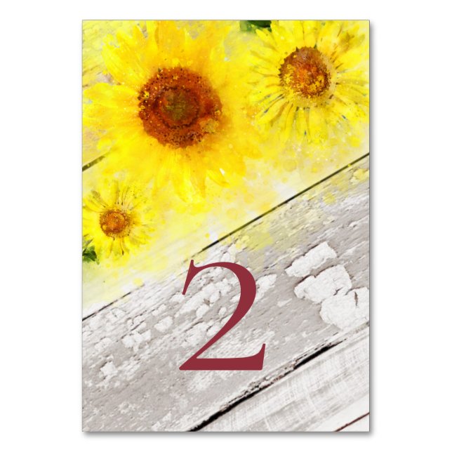 *~* TABLE NUMBERS  Old Wood Yellow Sunflower (Front)