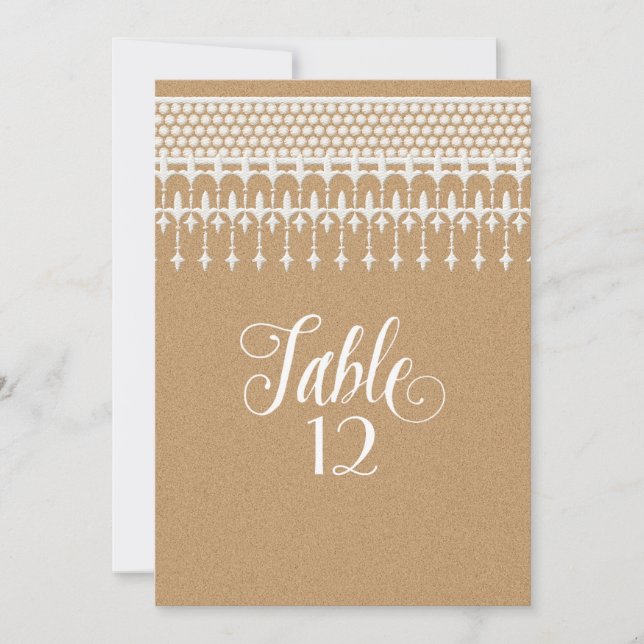 Table Numbers Rustic Vintage Lace Kraft Paper (Front)