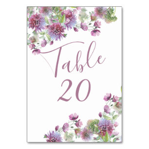 Table Numbers Soft Purple Floral Wedding Reception