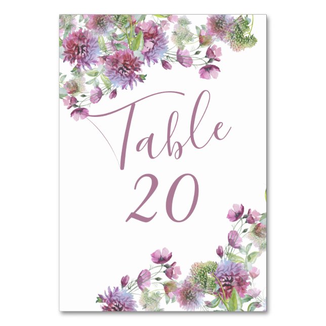 Table Numbers Soft Purple Floral Wedding Reception (Front)