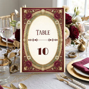 Table Numbers Vintage Art Nouveau Wedding Burgundy