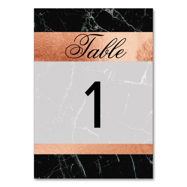 Table Numbers Wedding Black Marble Rose Gold Cards (Front)