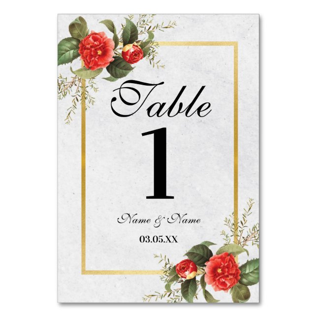 Table Numbers Wedding Christmas Festive Red Gold (Front)