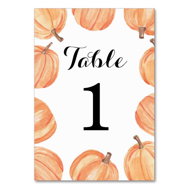 Table Numbers Wedding Pumpkin Watercolor Card (Front)