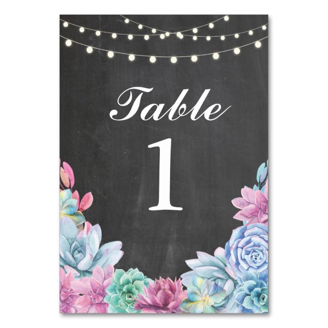 Table Numbers Wedding Succulents Chalk Cards (Back)
