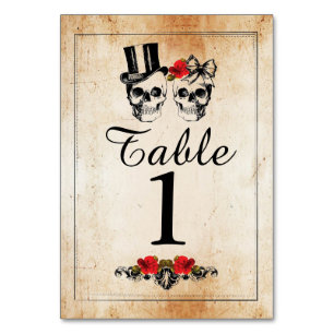Table Numbers Wedding Sugar skulls Rustic Cards