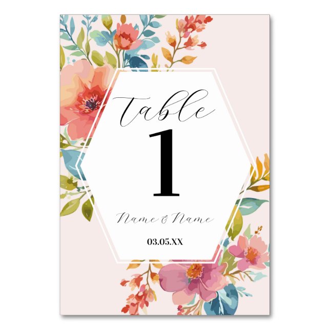 Table Numbers Wedding Summer Florals Modern (Front)