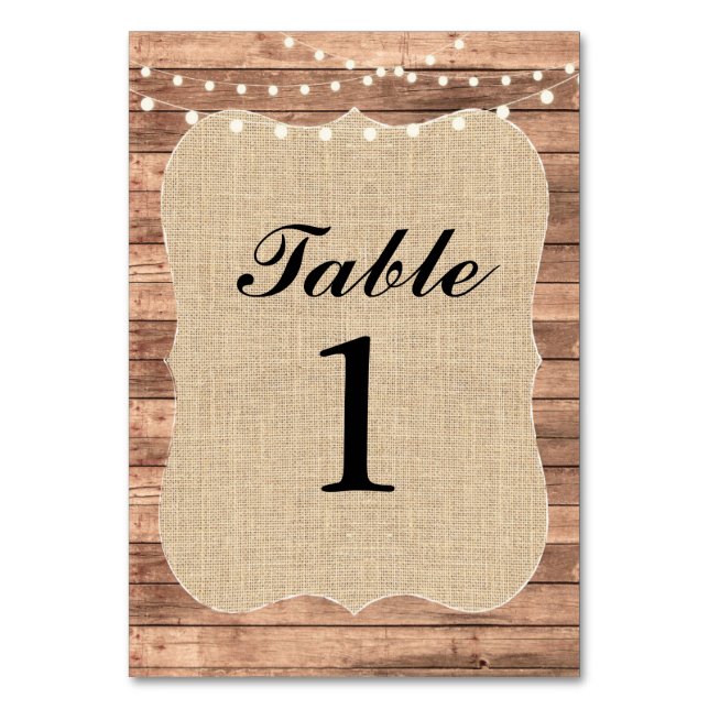 Table Numbers Wedding Wood BBQ Rustic Burlap Card (Front)