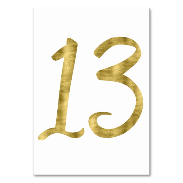Table Numbers With Gold Foil Effect Number 13 (Front)