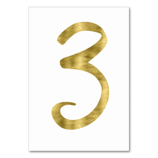 Table Numbers With Gold Foil Effect Number 3 (Front)