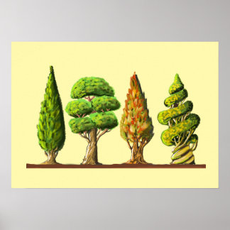 table of three carved trees digital drawing poster