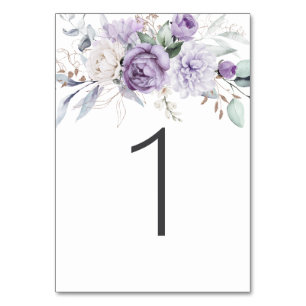 Table One Watercolor Purple Floral Wedding Number