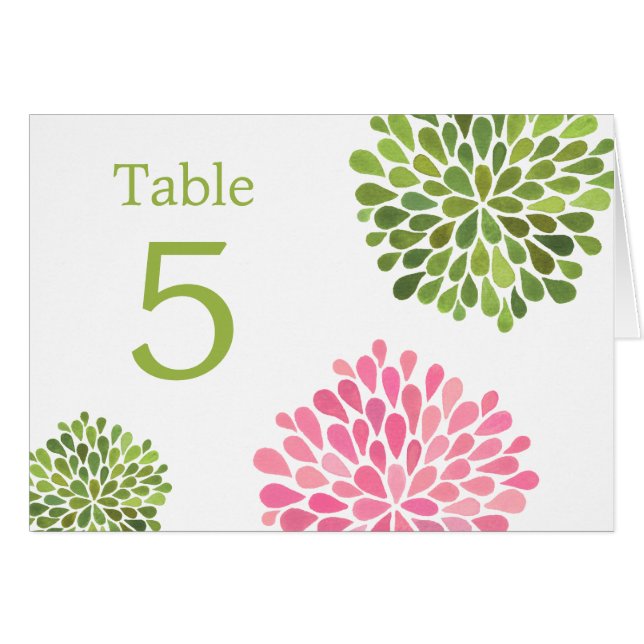 Table Place Cards Pink Green Blooms Wedding (Front Horizontal)