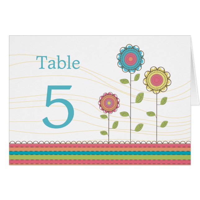 Table Place Cards Tall Rainbow Flowers Wedding (Front Horizontal)