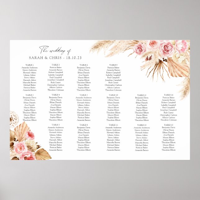 table Plan Wedding seating chart Boho Floral (Front)