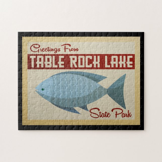 Table Rock Lake Fish Vintage Travel Jigsaw Puzzle (Horizontal)