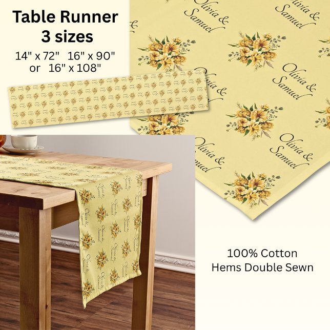 Table Runner Add Names Golden Yellow Flowers (Creator Uploaded)