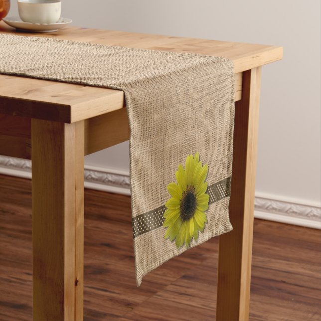 Table Runner - Burlap and Rain-Drenched Sunflower (In Situ)