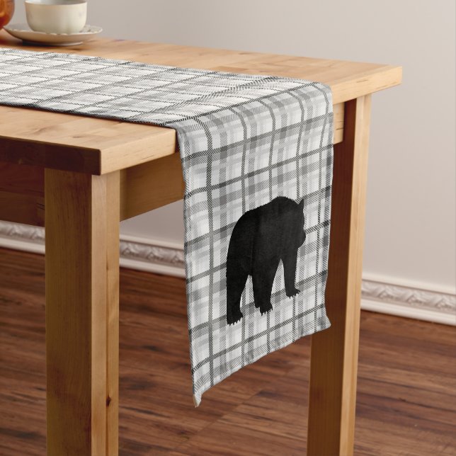 Table Runner Grey Plaid & Bear (In Situ)