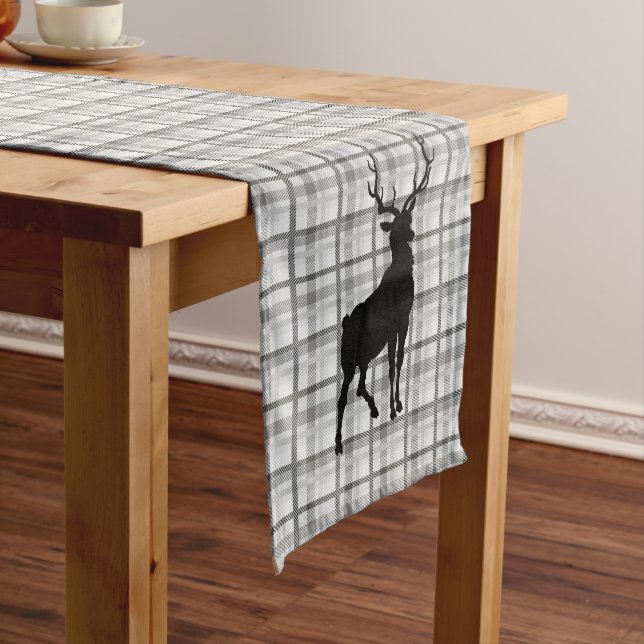 Table Runner Grey Plaid & Deer (In Situ)